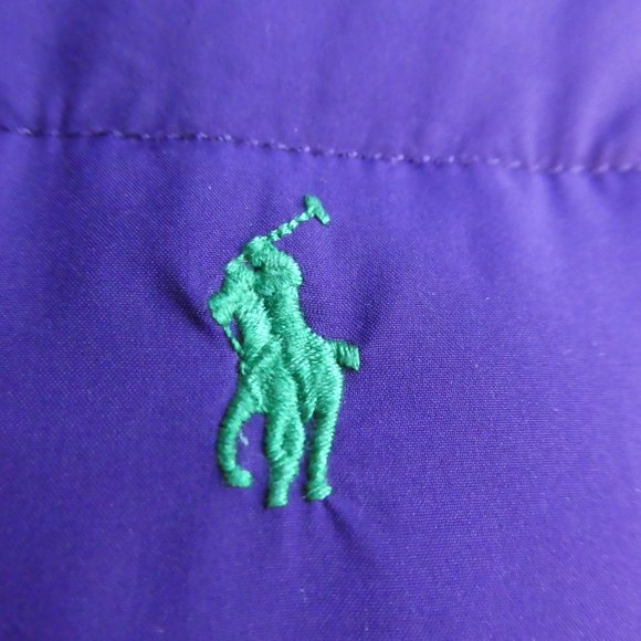 Ralph Lauren Purple Puffy Coat Peplum Detachable Snap Hood Green Pony Down XS - Picture 4 of 13